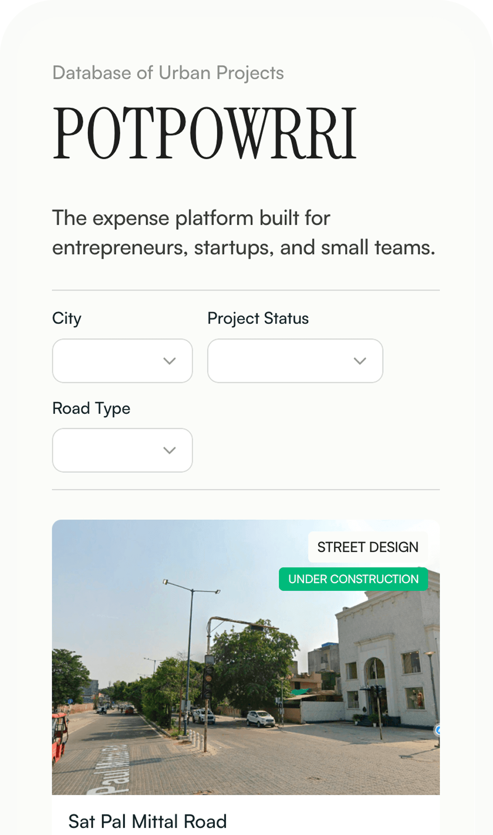 The Potpourri projects database page in Arbuun